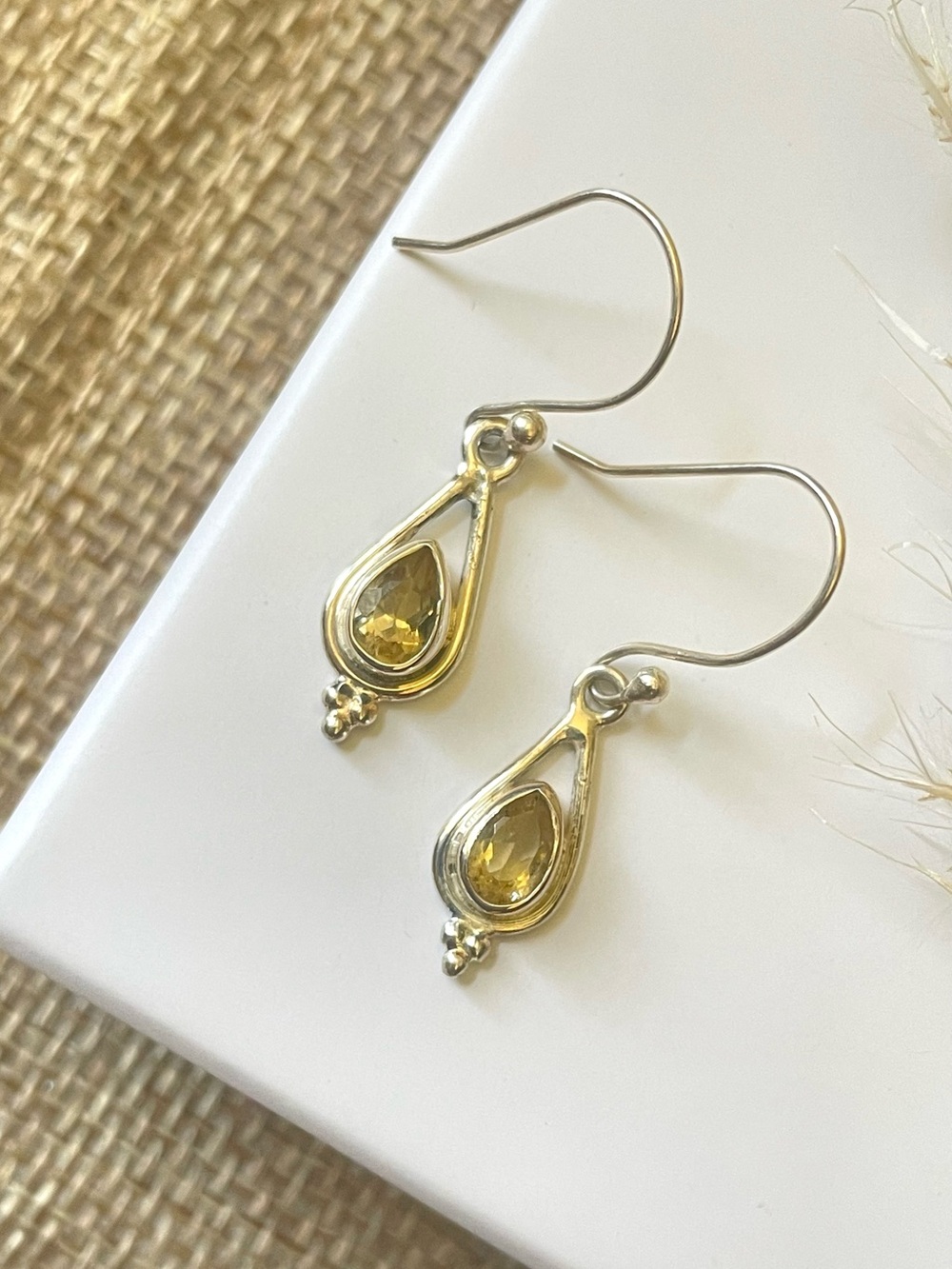 Handmade Earrings 925 Sterling Silver, Golden Topaz “VIBES: Spring&Summer 1inch